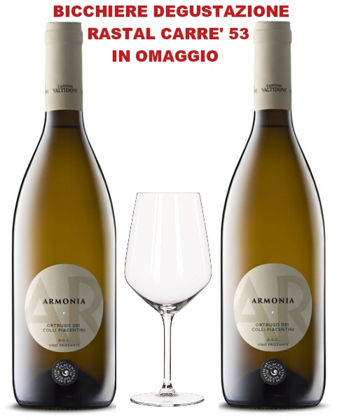 2 bottiglie di Ortrugo Doc Armonia  bicchiere