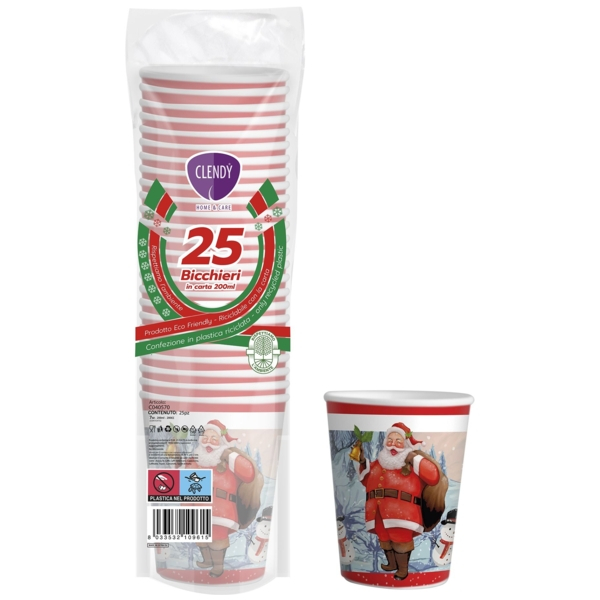 CLENDY BICCHIERI ACQUA CARTA BABBO NATALE 25 PZ CLENDY BICCHIERI ACQUA CARTA BABBO NATALE 25 PZ